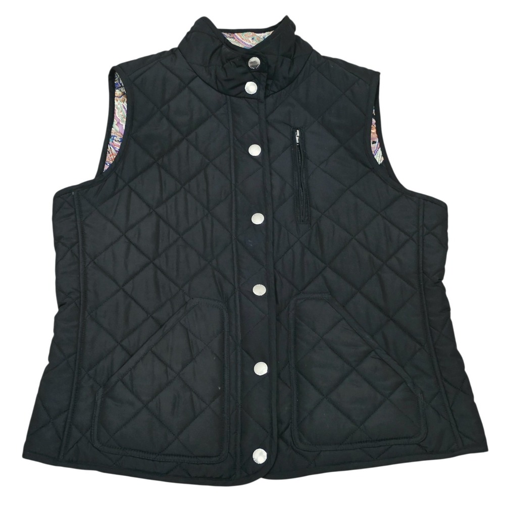 Lauren Ralph Lauren Quilted Vest Women's Large Black Paisley Lined Snap Jacket